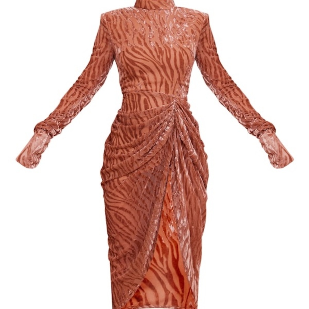PrettyLittleThing Textured Orange Animal Print Dress